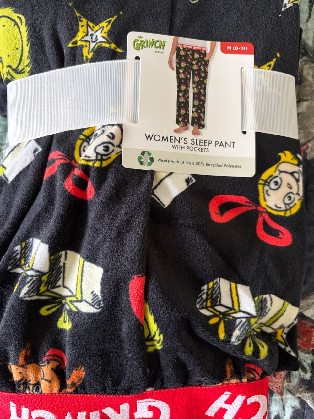 Dr. Seuss The Grinch Black Pajama Pants with Orange, Yellow & White Print